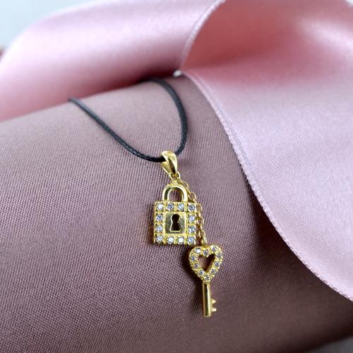 Collana Lunga Con Ciondolo Chiave E Zirconi - Placcata Oro Rosa E Argento - Donna