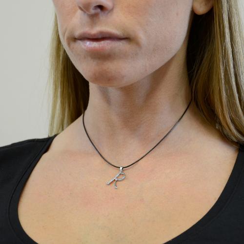 Collana Iniziale In Argento Sterling 925 Con Lettera Corsiva E Rosa Gialla - Regalo Personalizzato Donna