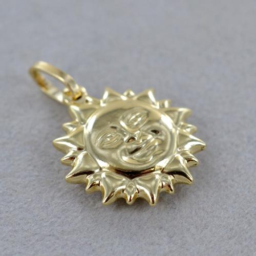 Ciondolo Sole Con Diamante Simulato 0,40ct - Catena Omaggio In Oro Giallo 14K