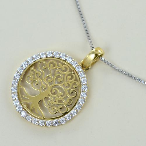 Ciondolo Vintage In Argento Sterling Con Albero Della Vita In Oro