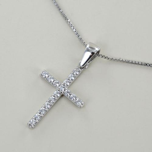 Croce Collana Oro Bianco Con Zirconi Zirconi Croce Donna Oro