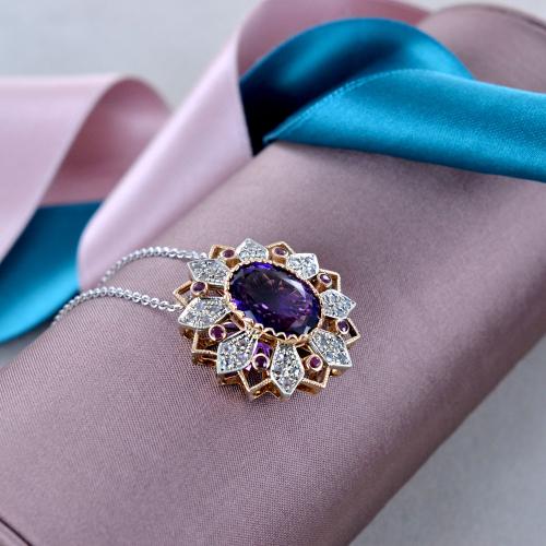 Collana Con Ciondolo Punta Esagonale In Ametista Naturale Viola - Artigianale USA