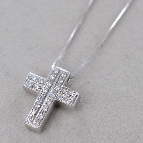 Collana donna croce in argento 925 con granato rosso - 2504X