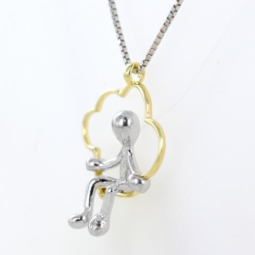 Collana Ciondolo Nuvola Con Fulmine In Argento 925 Sterling - Finitura Bronzo - Catena 18"