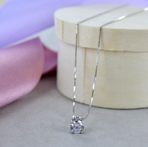 Collana Con Pendente Solitario Con Naturale Diamanti Rotondi. Gioielli In Oro Bianco Da 0.95 Ct - Foto 7