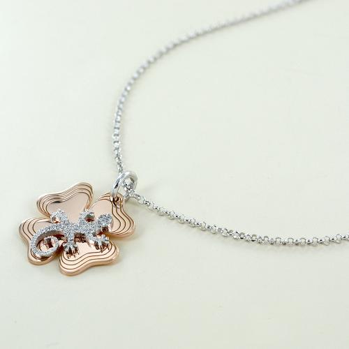 Set Orecchini E Collana Donna Feilok Quattro-Foglie Clover Zirconia Pendente Collana Donna Collana Orecchini Fiori Argento Zirconi