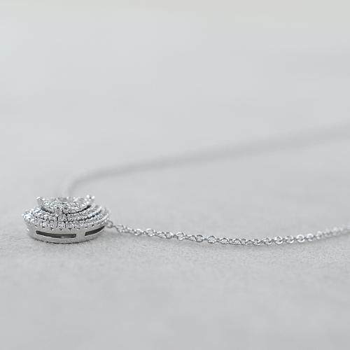 Collana Naava Con Ciondolo In Oro Bianco 9kt E Diamante 0,05 Ct Taglio Rotondo, 46 Cm, Regalo In Scatola