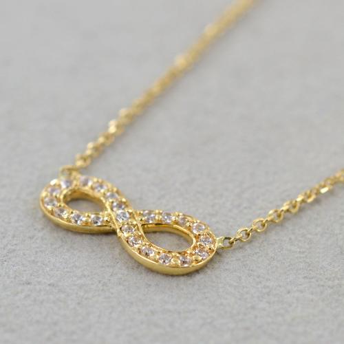 Collana D'Oro Donna, Ciondolo Infinito In Oro Giallo 14 Carati (585) Solido, Regalo Di Gioielli Per Donna Ragazza - Catena Lunghezza: 40 5 Cm - Foto 4