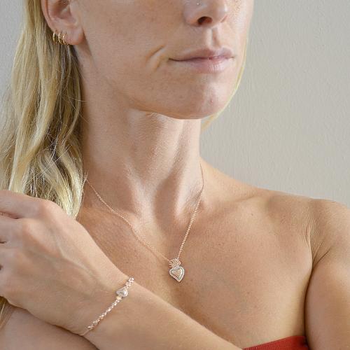 Collana Con Ciondolo A Cuore In Argento 925 Rodiato E Zirconi Bianchi - NKlaus, 12x12mm