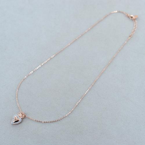 Collana Con Ciondolo A Cuore In Argento 925 Rodiato E Zirconi Bianchi - NKlaus, 12x12mm