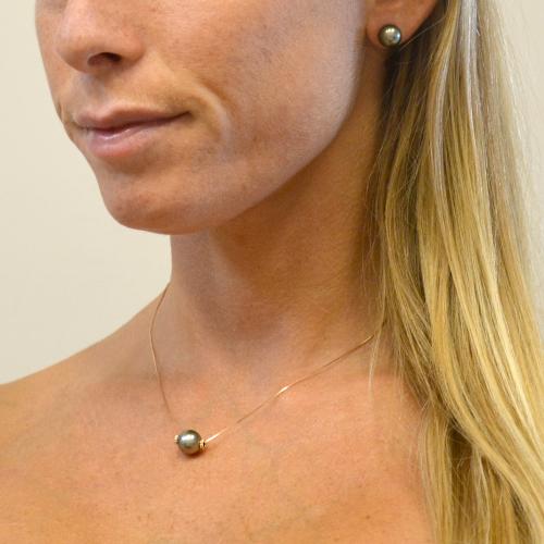 Collana E Orecchini In Perla Di Conchiglia Nera Di Tahiti – 12 Mm, 18 Pollici – Placcato Oro Bianco - Foto 4