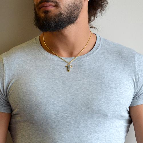 Collana Uomo In Acciaio Inox Con Croce E Zirconi – Colori Nero, Oro, Blu – Catena 60 Cm, Regalo In Confezione - 2