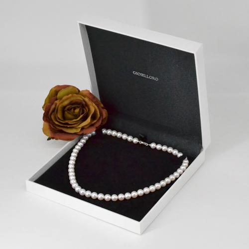 Collana Di Perle Coltivate Akoya Con Chiusura In Oro 585, 47 Cm, Perla Da 6,5 Mm, Collana Da Sposa, Regalo Per Matrimonio - Italia