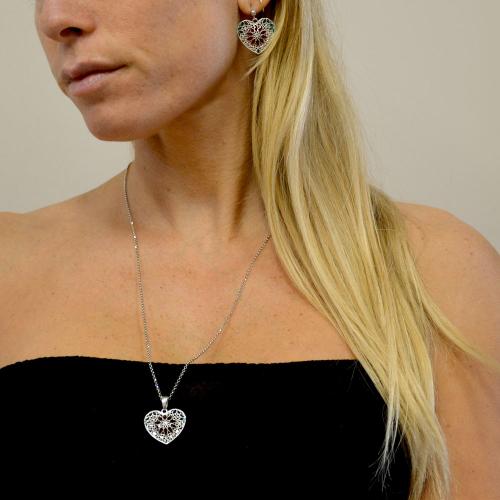 Collana Donna Argento 925 Con Ciondolo Cuore E Cristalli Verdi - Regalo San Valentino