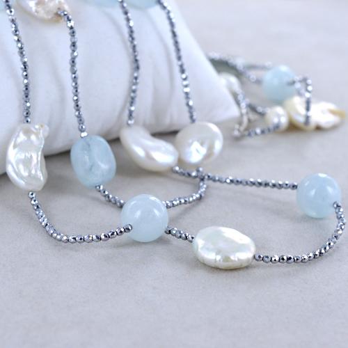 COLLANA LUNGA CON PERLE AKOYA E QUARZO CITRINO - ROBERTO DEMEGLIO