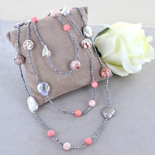 Collana Lunga 130cm Madreperla pietre Dure,perle cristalli da donna,10 colori eB