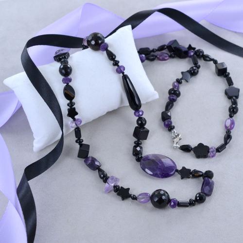Collana In Pietra Ametista Naturale Splitter: Lunghezza 45 Cm, Fatte A Mano, Con Chiusura In Ottone Argentato