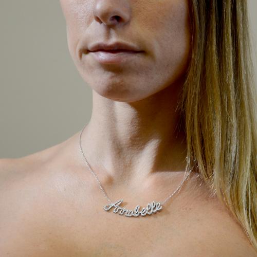 Collana con nome oro bianco e diamanti top