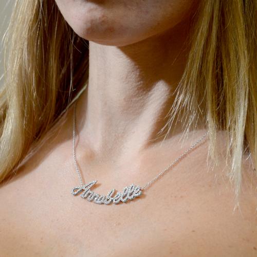 Collana personalizzata con nome di Diamanti in oro bianco
