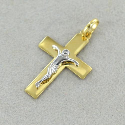 Croce Oro Giallo 18K 750 – 25 Mm – Liscia Squadrata A Tubo – Unisex - Foto 2