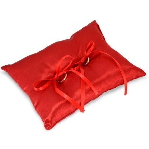Cuscino porta fedi semplice in raso rosso in confezione regalo sposi