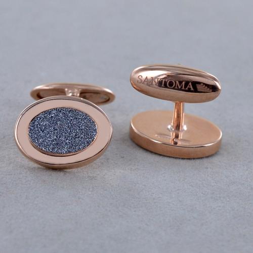 Gemelos Para Hombre De Oro Rosa Con Zirconia Azul - Redondos, 28x18x18 Mm, Elegantes Para Camisa Y Ocasiones Especiales