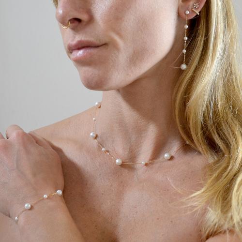 Collier Girocello Perles D'eau Douce Genesia Zoppini - Or Blanc, Perles 6,5-7,0 Mm, Neuf Avec étiquettes