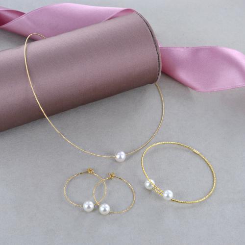 CLEVER SCHMUCK Orecchini da donna con perle dorate, 20 mm, con vera perla d'acqua dolce, 9 mm, ovale, oro 333, 8 carati, in astuccio sabbia, Lega di acciaio
