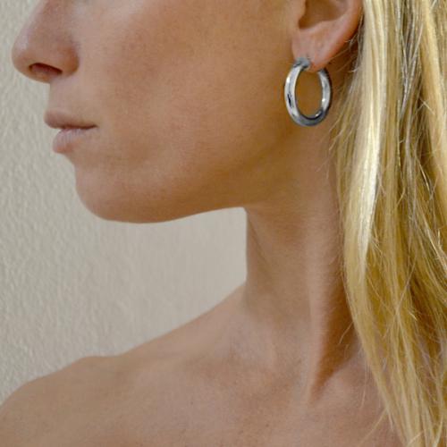 Orecchini Argento A Cerchio Orecchini A Cerchio Diamantato In Argento 925 , 100% Made In Italy Orecchini A Bottone Tiffany - Foto 2