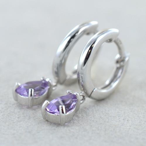 Andralok Orecchini A Perno In Argento Sterling Con Zirconia Cubica Lilla 6 Mm - Gioiello Fatto A Mano UK, In Confezione Regalo, Chiusura A Cerniera