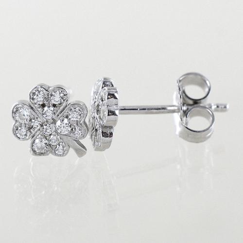 Orecchini A Perno Fiore 4 Foglie - Argento Placcato Oro Bianco Con Pavé Di Zirconi - Gioielli Fashion - Foto 5