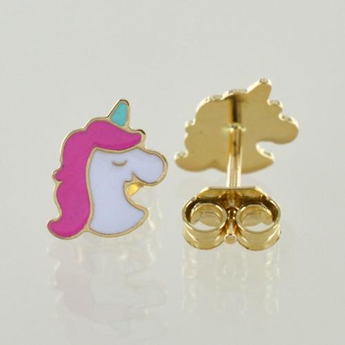 Orecchini Unicorno In Argento 925 Placcato Oro Giallo 24K O Rosa – Piccoli E Leggeri, 11x7mm, Donna