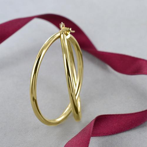 Orecchini Cerchi Grandi in oro giallo Donna 60 mm, 8 carati 333, largh. 2,5 mm, p. 3.2 g. marchio di garanzia made in Germany