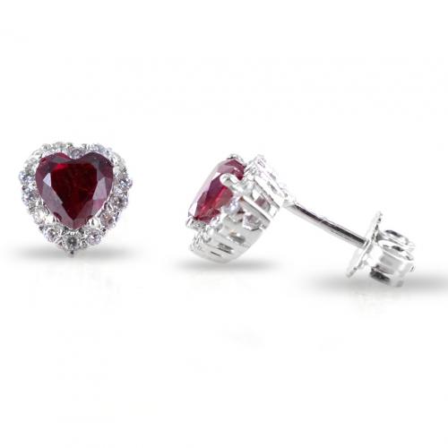 Rosato Orecchino Singolo A Cuore - Argento Sterling Con 33 Zirconi Bianchi - RZO046 6x9 Mm