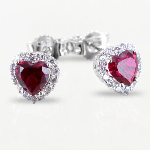 Rosato Orecchino Singolo A Cuore - Argento Sterling Con 33 Zirconi Bianchi - RZO046 6x9 Mm