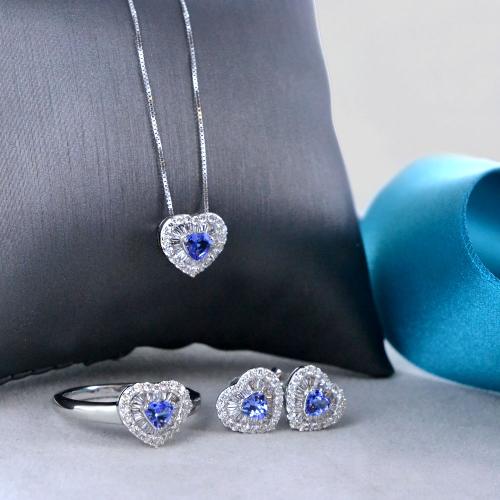 TTPSRY Orecchini Cerchio Cuore Cristallo Blu Zirconia Cubica Argento Brillanti Eleganti Piccoli Donna Cerimonia