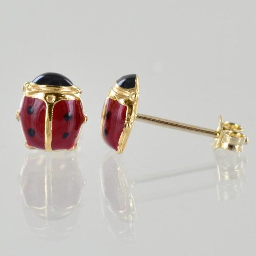 IN Lebole Collezione The Circle Piccoli Coccinella Gioiello Orecchini da Donna in Ottone Pietra Rubino