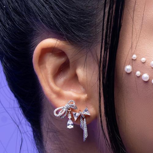 Orecchini A Perno Clair D Lune Metallo Con Finitura Rosa E Cristalli - Foto 2