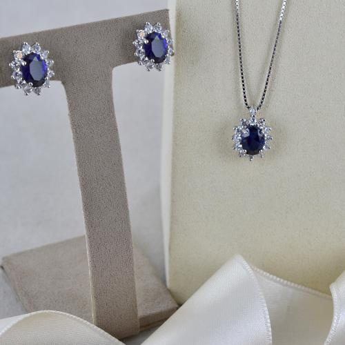 Orecchini Tondi In Argento 925 Con Zirconia E Smalto Blu – Diametro 10 Mm, Amuleto Occhio