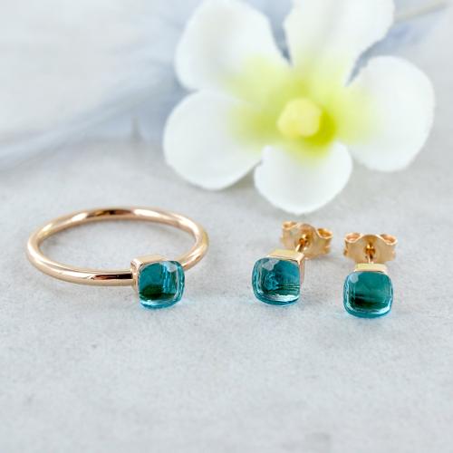 Andralok Orecchini A Perno Oro Giallo 9kt Con Topazio Azzurro 5mm - Fatti A Mano UK In Confezione Regalo