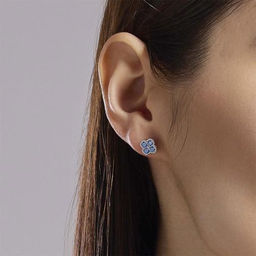 Orecchini in Argento 925 punti luce a fiore blu a lobo