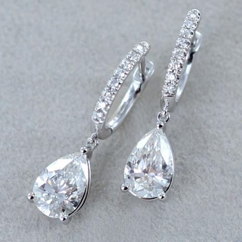 Orecchini Pendenti Goccia In Argento 925 - Diamanti Simulati 2ct, Placcato Oro Bianco 14K - Foto 6