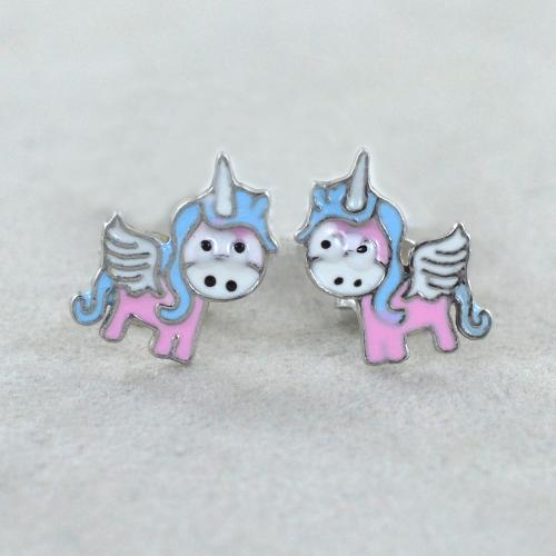 Orecchini Unicorno In Argento 925 Con Resina Bianca E Rosa – Gioiello Regalo