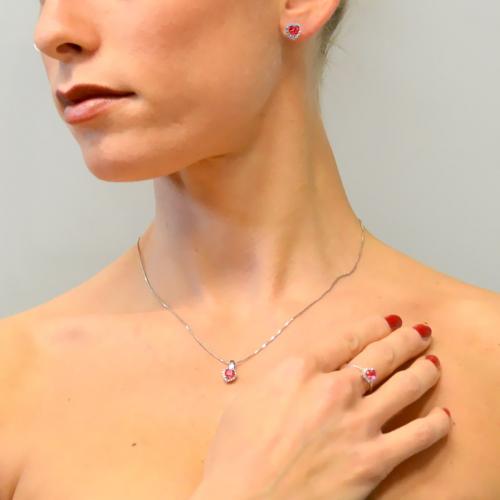Set Gioiello Con Orecchini Ovale, Anello Regolabile E Collana Pendente – Zirconi Colorati