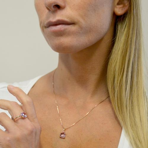 Parure Gioielli in oro Collana e Anello con quarzo quadrato