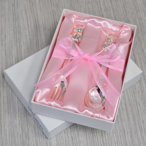 Casa e Regalo. POSATE BIMBO SET 3 PEZZI PAPPALLEGRA COLORE ROSA 64