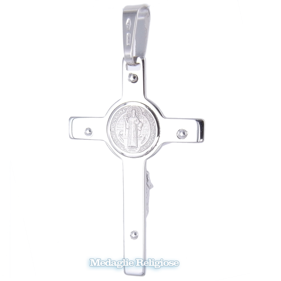 Croce San Benedetto 20 Cm Smaltata Bianca E Oro - Con Scatola E Preghiera, Made In Italy - Foto 4