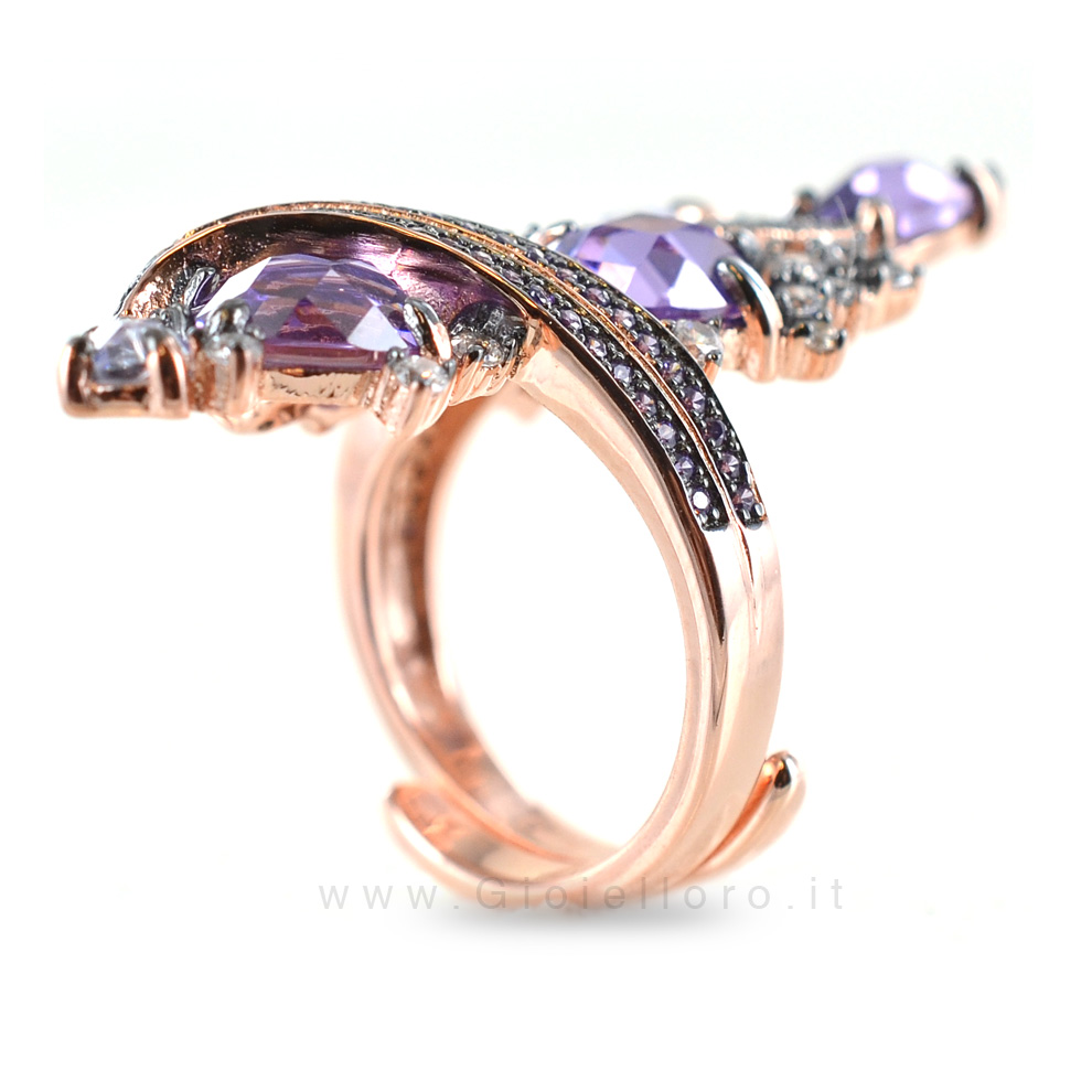 Anello In Argento Sterling Con Pietra A Cuore - Gioiello Regolabile Con Cristalli, Placcato Oro 14K - Foto 6