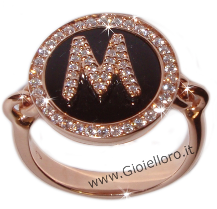 Anello con Lettera Iniziale in oro onice e diamanti Gioielloro La tua gi