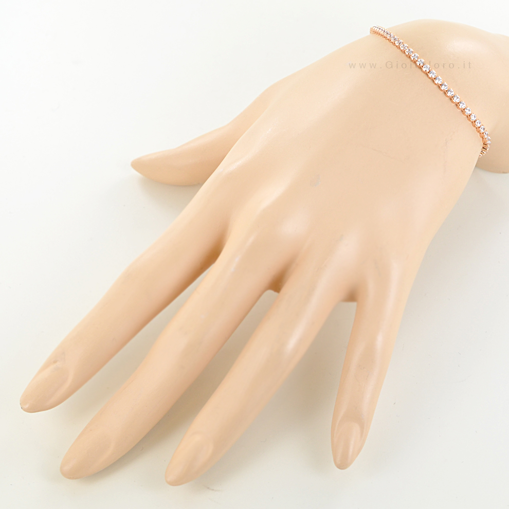 BISAER Bracciale Tennis Classico Placcato Oro Rosa – Zirconi Cubici Scintillanti, Regolabile – Gioiello Elegante Per Donne, Idea Regalo Perfetta